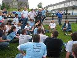 Click on image to see full-sized version Youth camp participants listen to former Hunger Striker, Laurence McKeown