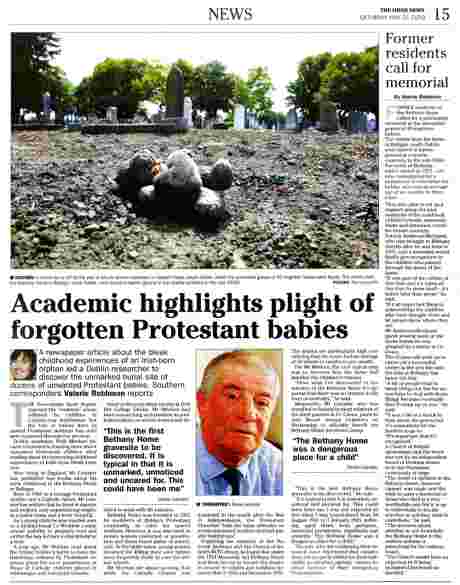 Click on image to see full-sized version Irish News article on discovery of Bethany graves by Valerie Robinson - 22 May 2010
