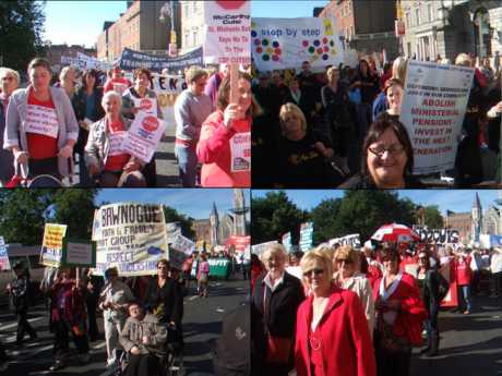 Mr McCarthy, What do you know about poverty? asks one marcher. In this 4-in-1 pic: people from St. Michael’s Estate, An Siol, Step by Step, Bawnogue Youth and Family Support Group and community activists from Cork.